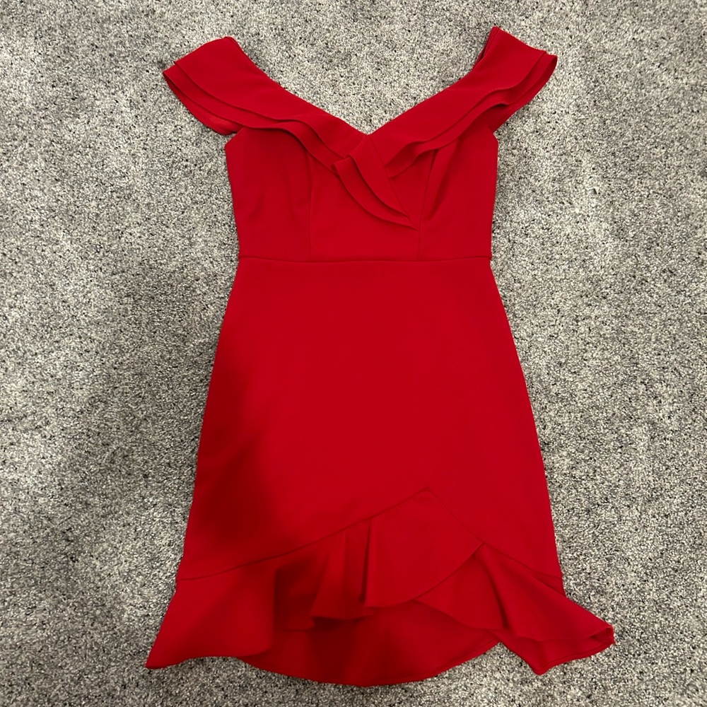 Lucy in the Sky Red Ruffled Off-Shoulder Bodycon Mini